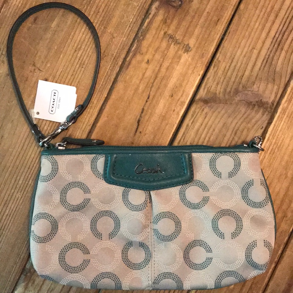 NWTS Coach Ashley dot wristlet clutch Aegean Khaki